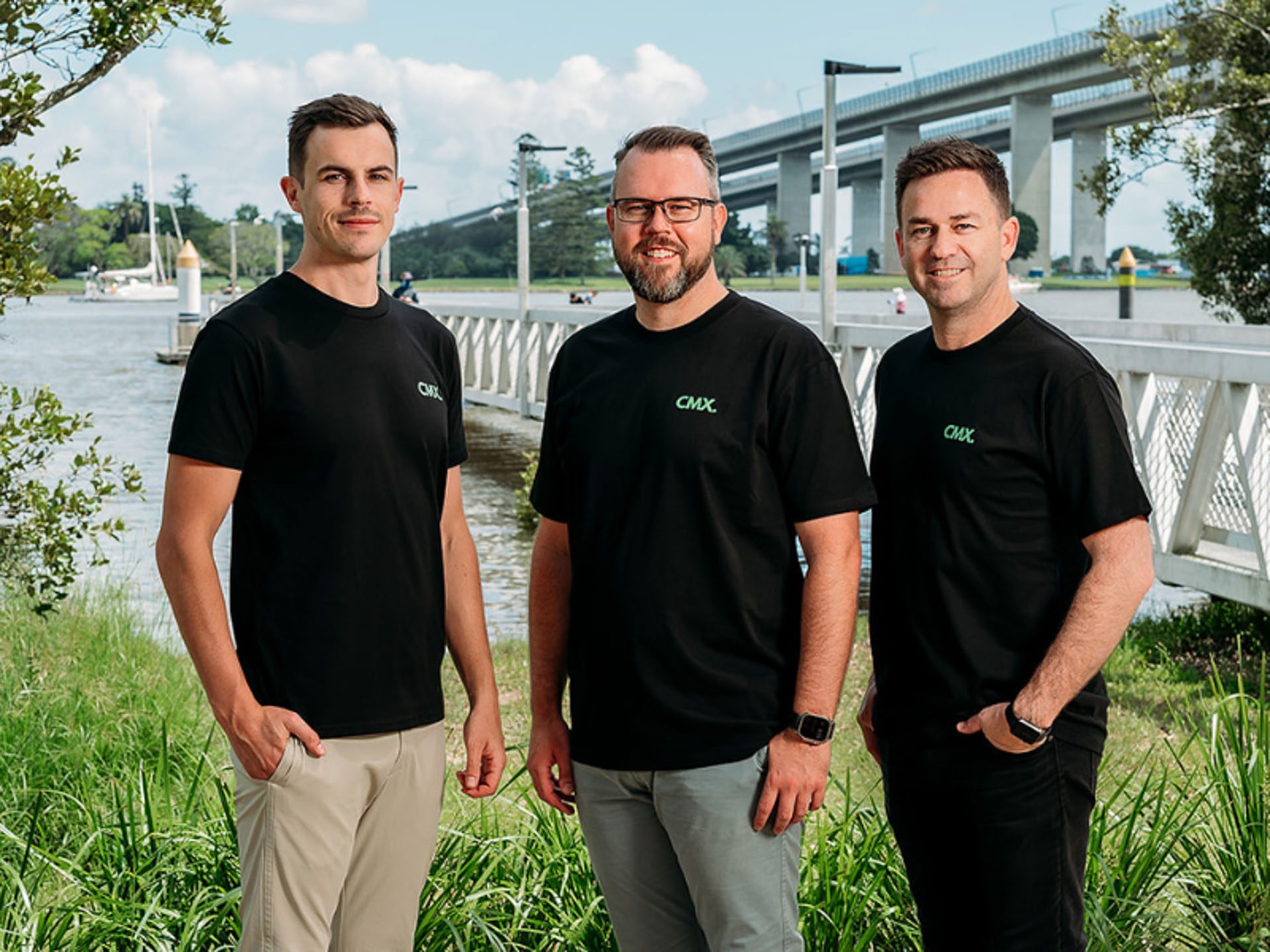 CMX Co founders Caleb Bright, Mungo Bright, and Xavier Miller in Windsor, Queensland